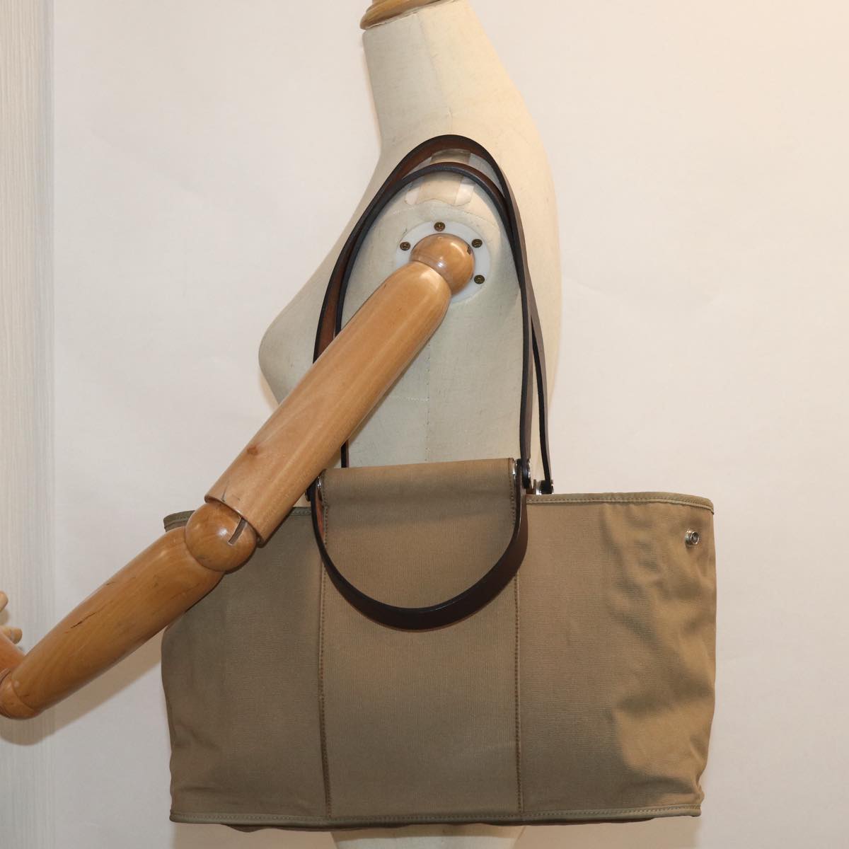 HERMES Kavac Elan PM Hand Bag Canvas Beige Auth yk13961