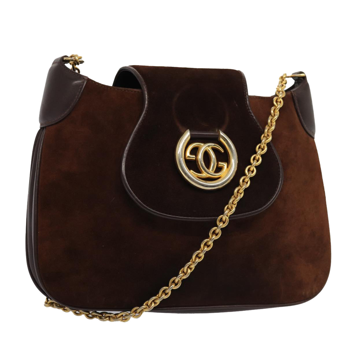 GUCCI Chain Shoulder Bag Suede Brown Auth yk13962