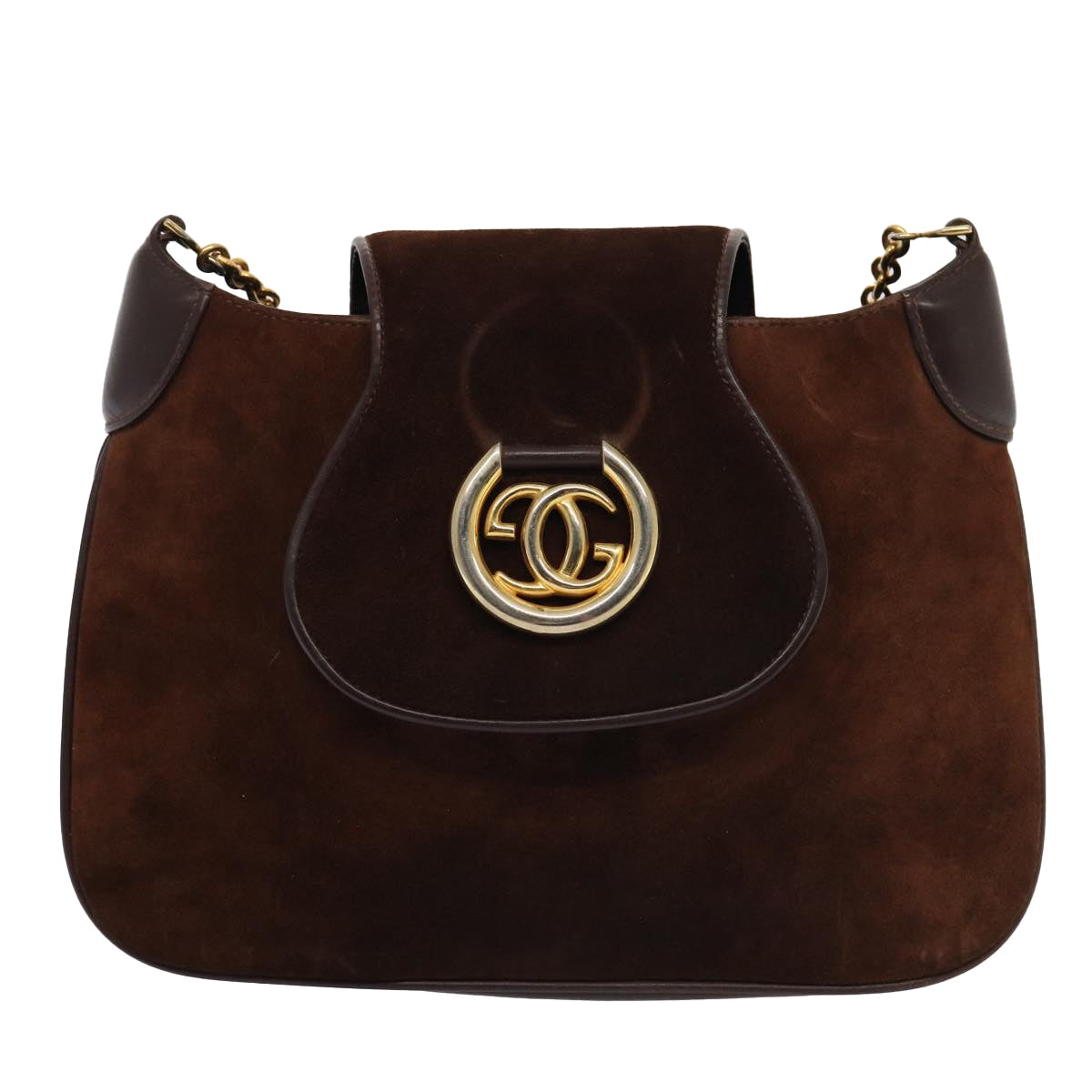 GUCCI Chain Shoulder Bag Suede Brown Auth yk13962