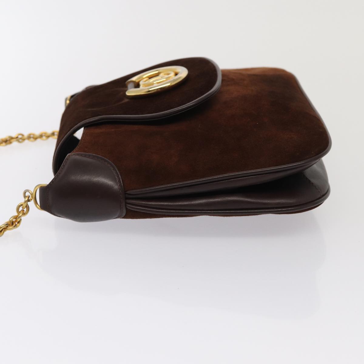 GUCCI Chain Shoulder Bag Suede Brown Auth yk13962