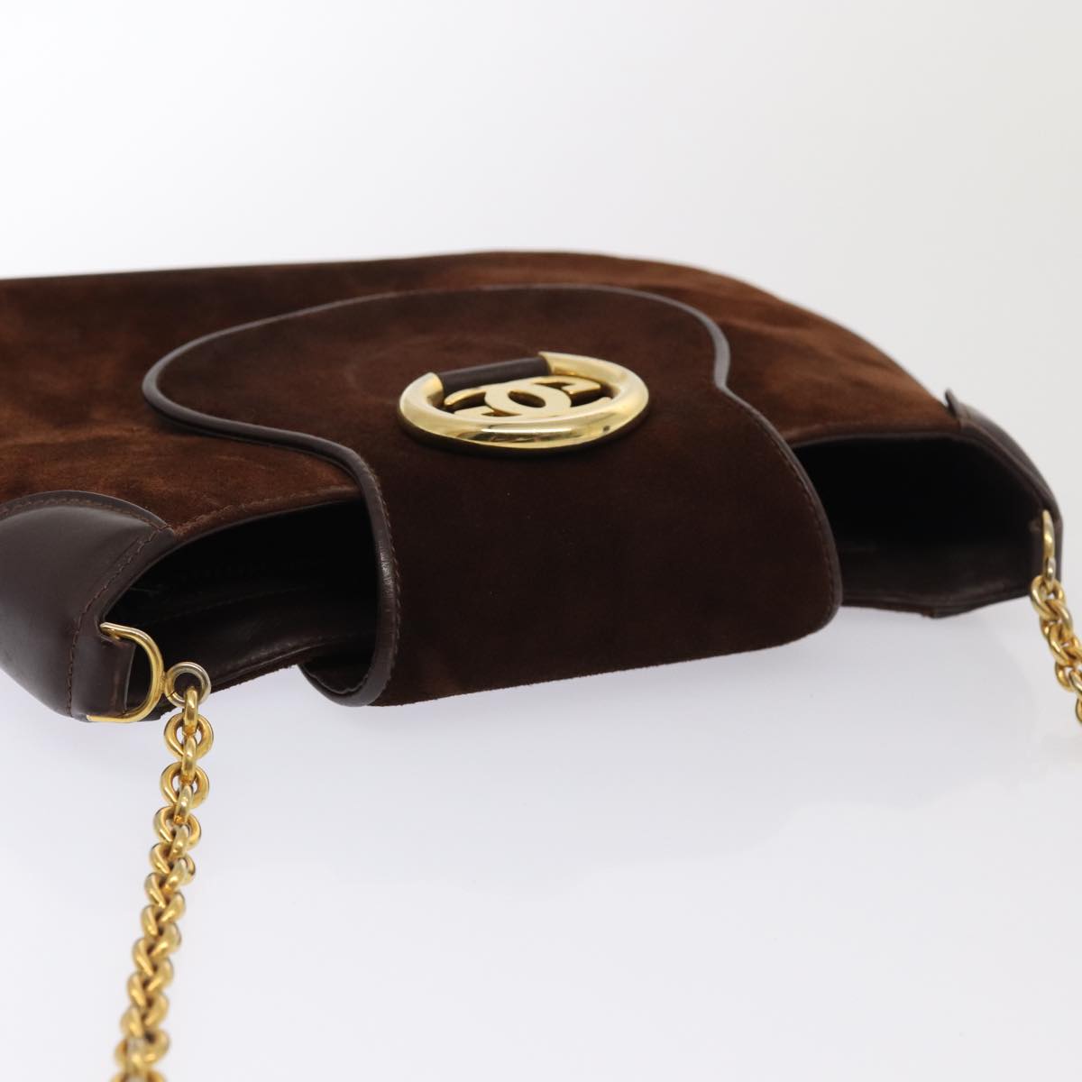 GUCCI Chain Shoulder Bag Suede Brown Auth yk13962