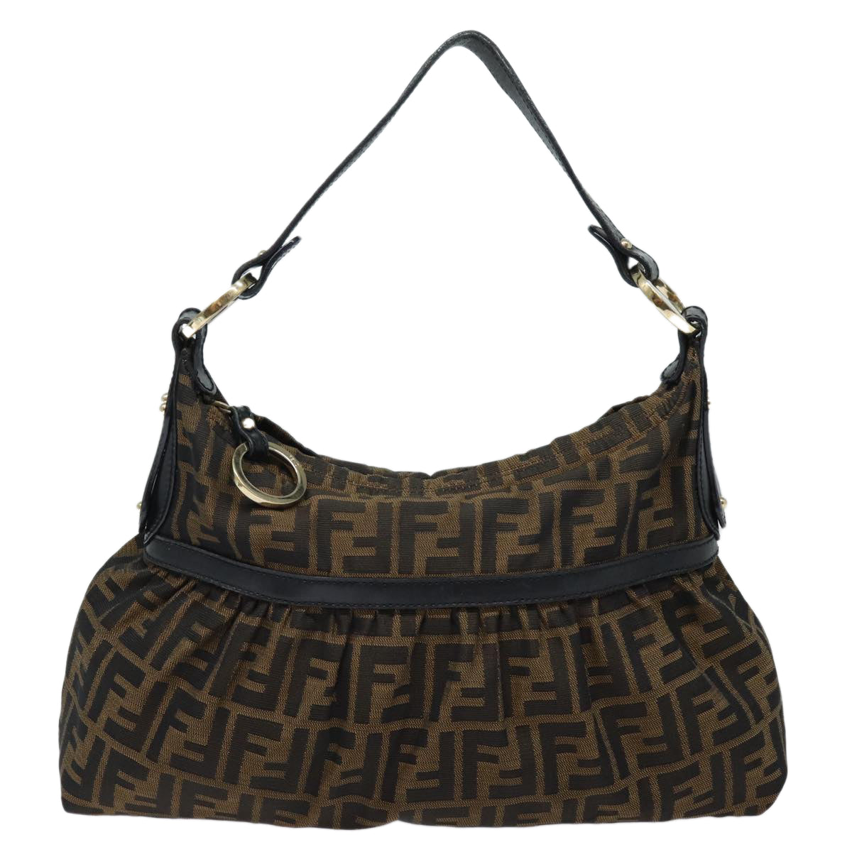 FENDI Zucca Canvas Shoulder Bag Brown Black Auth yk13964 - 0