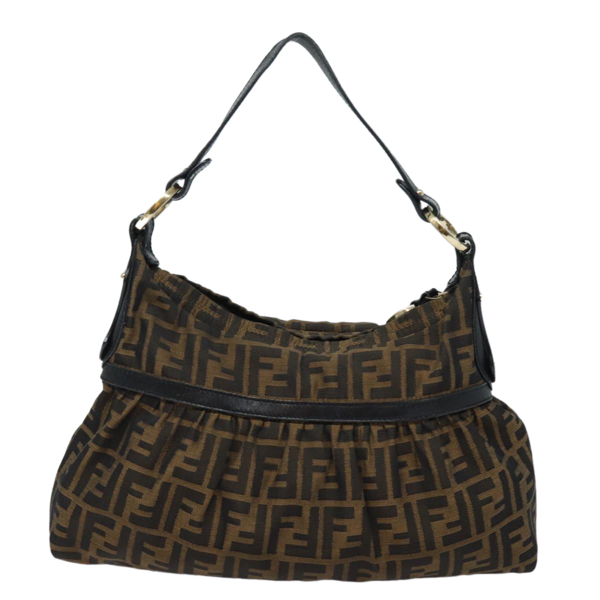 FENDI Zucca Canvas Shoulder Bag Brown Black Auth yk13964