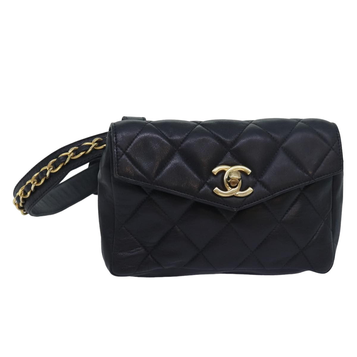 CHANEL Matelasse Chain Waist bag Leather Black CC Auth yk13967