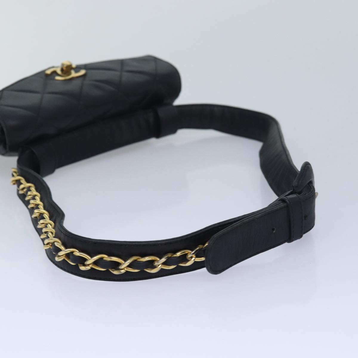 CHANEL Matelasse Chain Waist bag Leather Black CC Auth yk13967