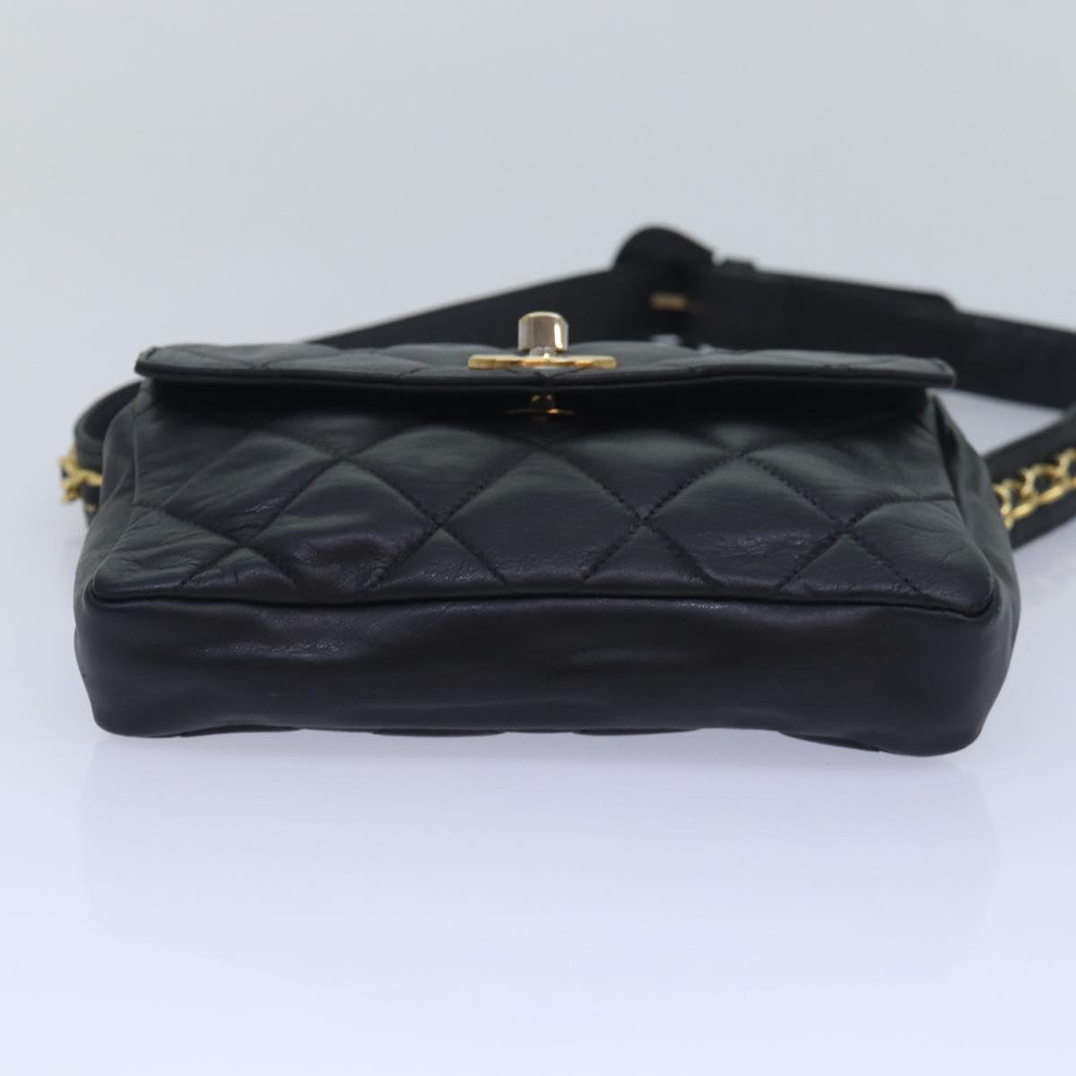 CHANEL Matelasse Chain Waist bag Leather Black CC Auth yk13967