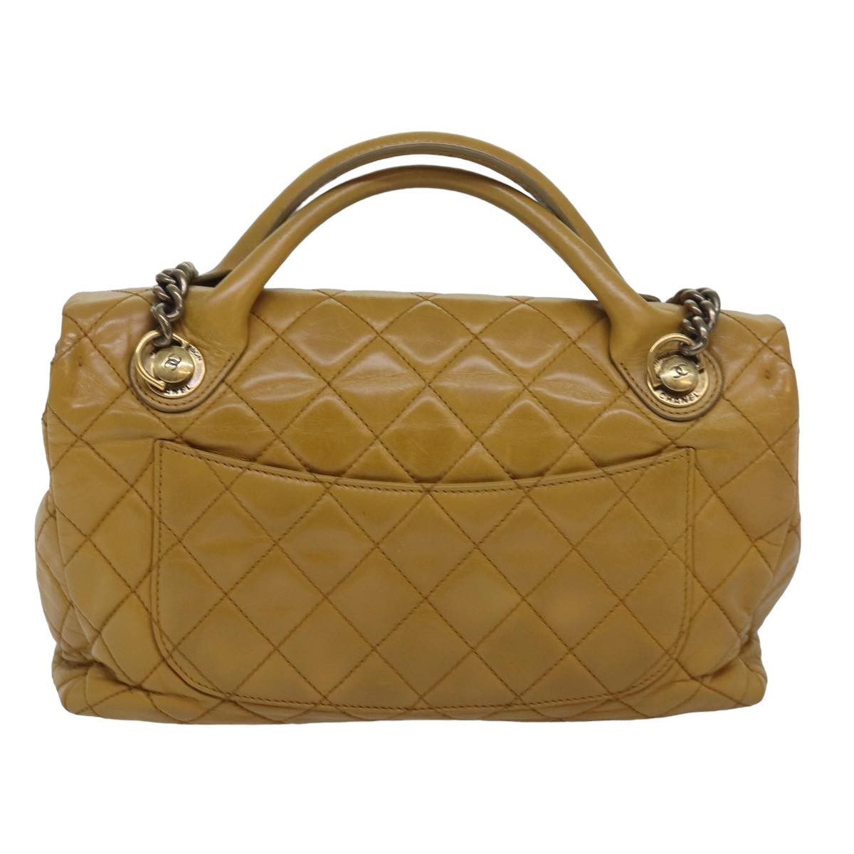 CHANEL Matelasse Turn Lock Chain Shoulder Bag Leather Yellow CC Auth yk13973A - 0