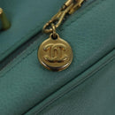 CHANEL Vanity COCO Mark Hand Bag Calf Skin Emerald Green CC Auth yk13974AV-18