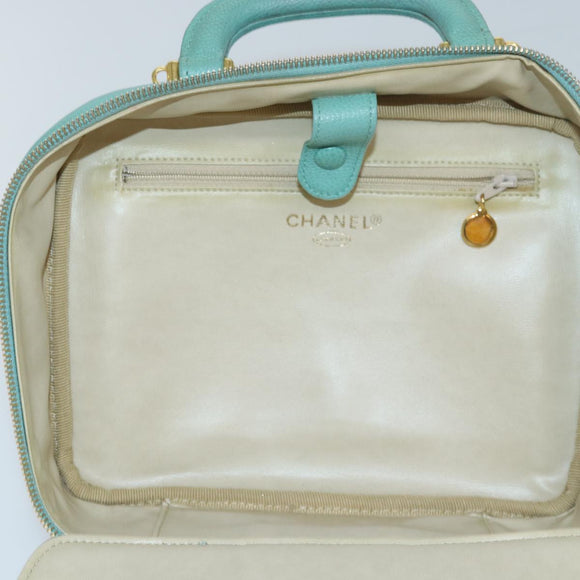 CHANEL Vanity COCO Mark Hand Bag Calf Skin Emerald Green CC Auth yk13974AV