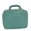 CHANEL Vanity COCO Mark Hand Bag Calf Skin Emerald Green CC Auth yk13974AV-1