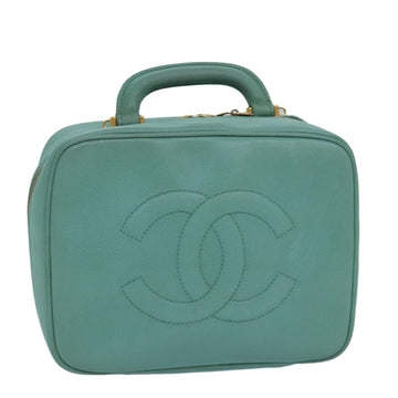 CHANEL Vanity COCO Mark Hand Bag Caviar Skin Emerald Green CC Auth yk13974AV