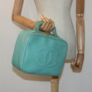 CHANEL Vanity COCO Mark Hand Bag Calf Skin Emerald Green CC Auth yk13974AV-25