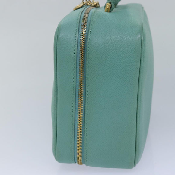 CHANEL Vanity COCO Mark Hand Bag Caviar Skin Emerald Green CC Auth yk13974AV