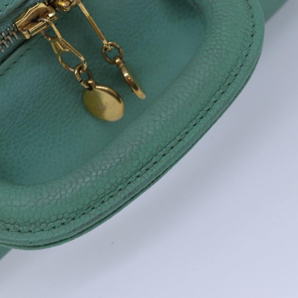 CHANEL Vanity COCO Mark Hand Bag Calf Skin Emerald Green CC Auth yk13974AV