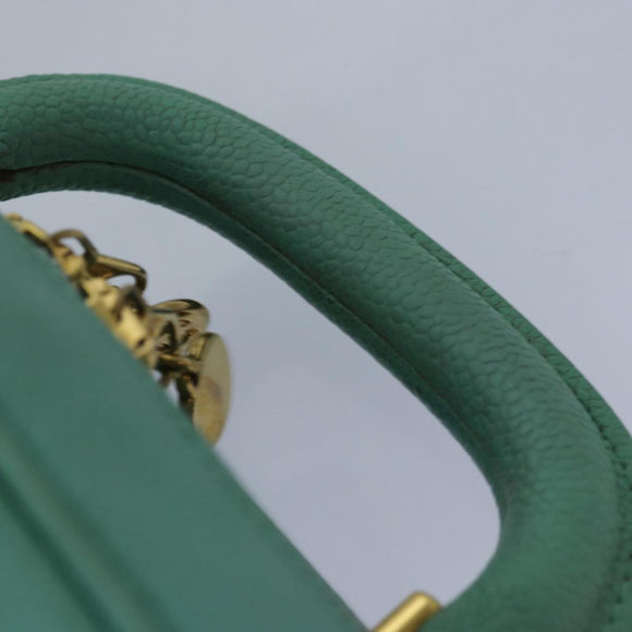 CHANEL Vanity COCO Mark Hand Bag Calf Skin Emerald Green CC Auth yk13974AV