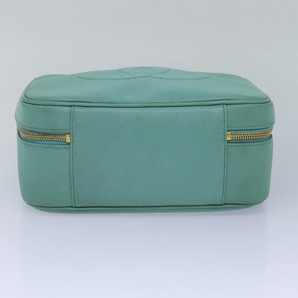 CHANEL Vanity COCO Mark Hand Bag Calf Skin Emerald Green CC Auth yk13974AV