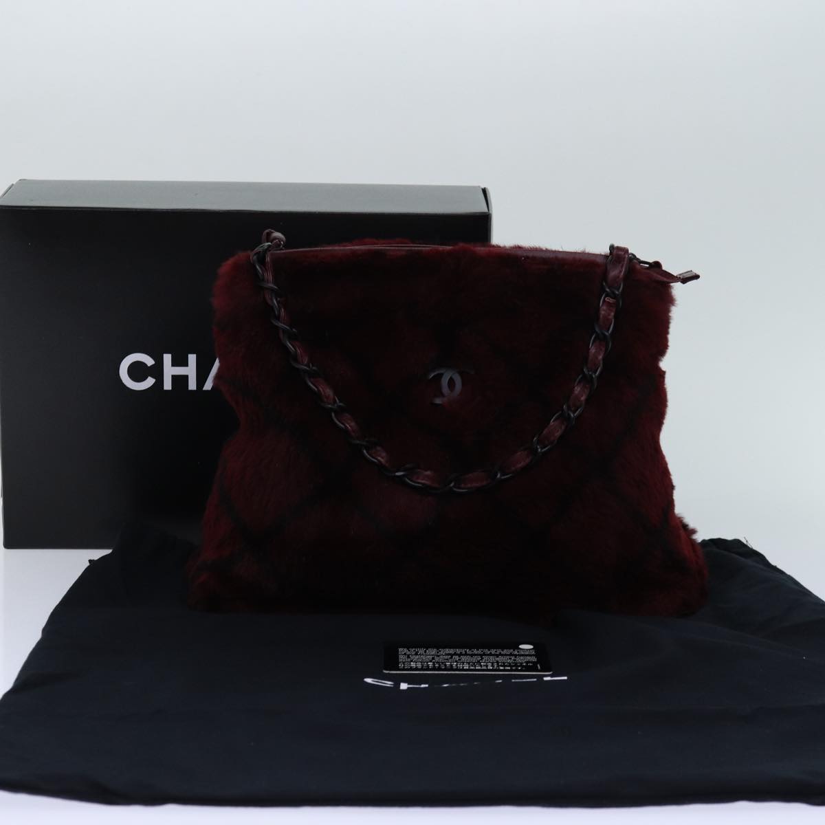 CHANEL COCO Mark Chain Hand Bag Canvas Wine Red CC Auth yk13976A