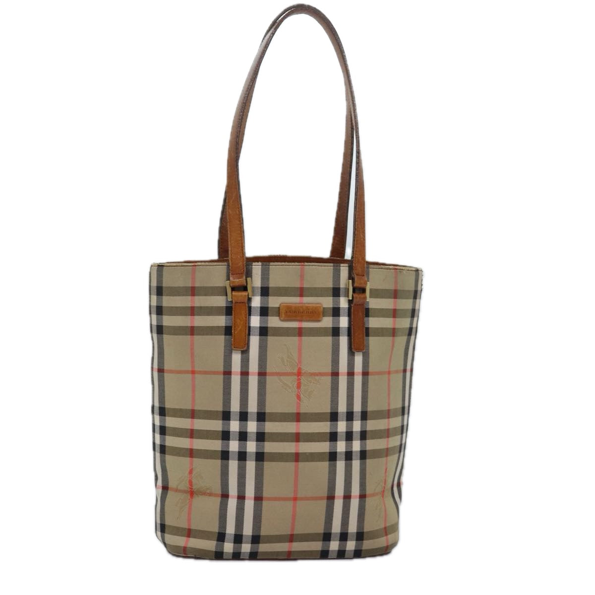 BURBERRY Nova Check Tote Bag Canvas Beige Auth yk13983