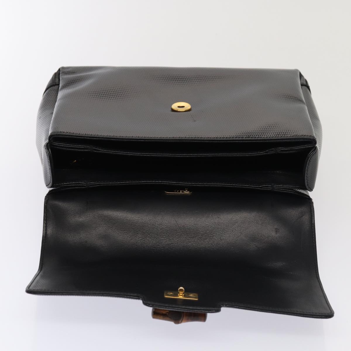 GUCCI Bamboo Hand Bag Patent leather Black Auth yk13994