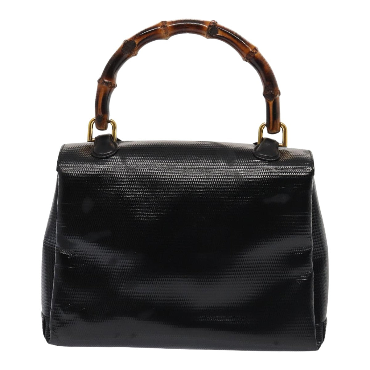 GUCCI Bamboo Hand Bag Patent leather Black Auth yk13994