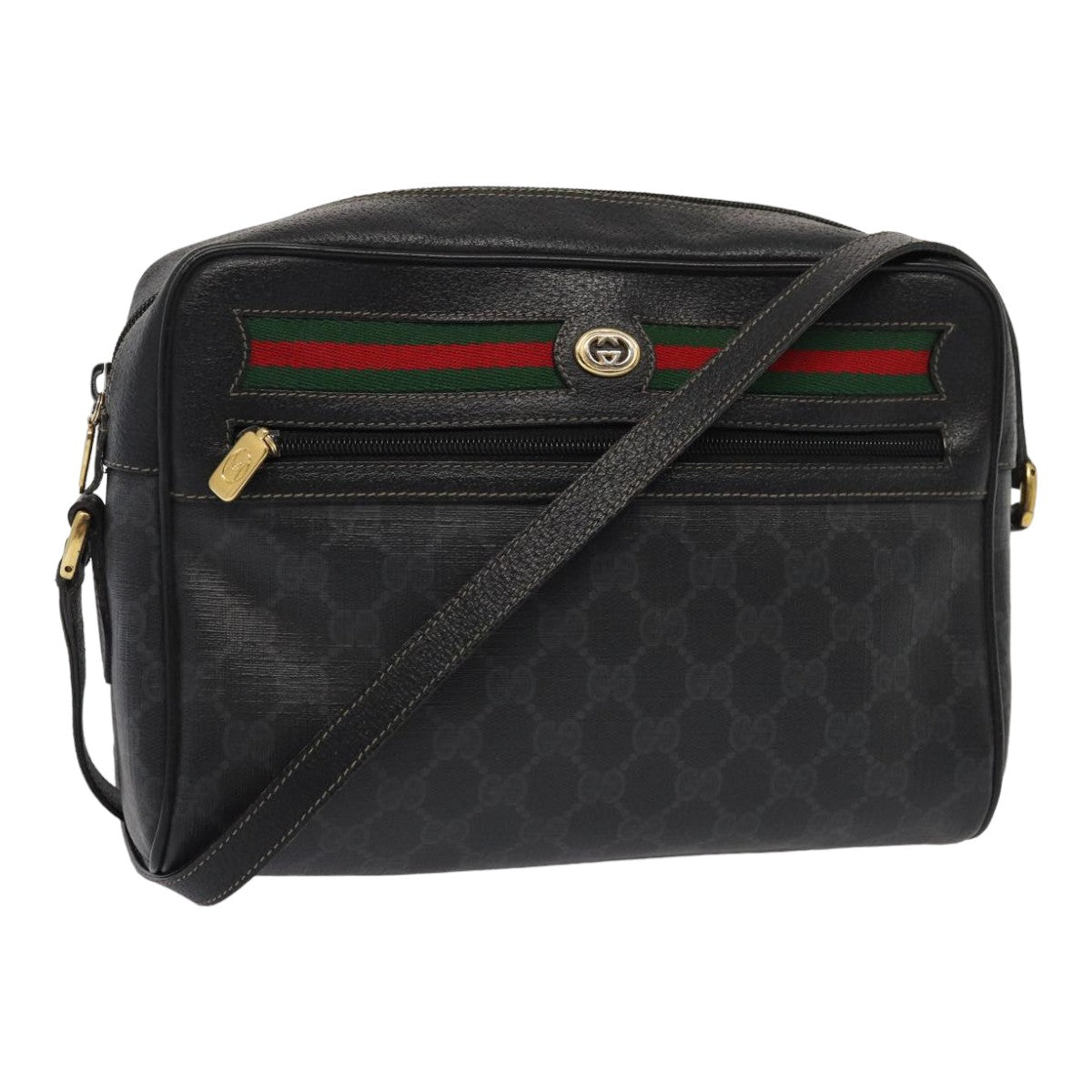 GUCCI GG Canvas Web Sherry Line Bag Black Red Green 98 02 088 Auth yk13996