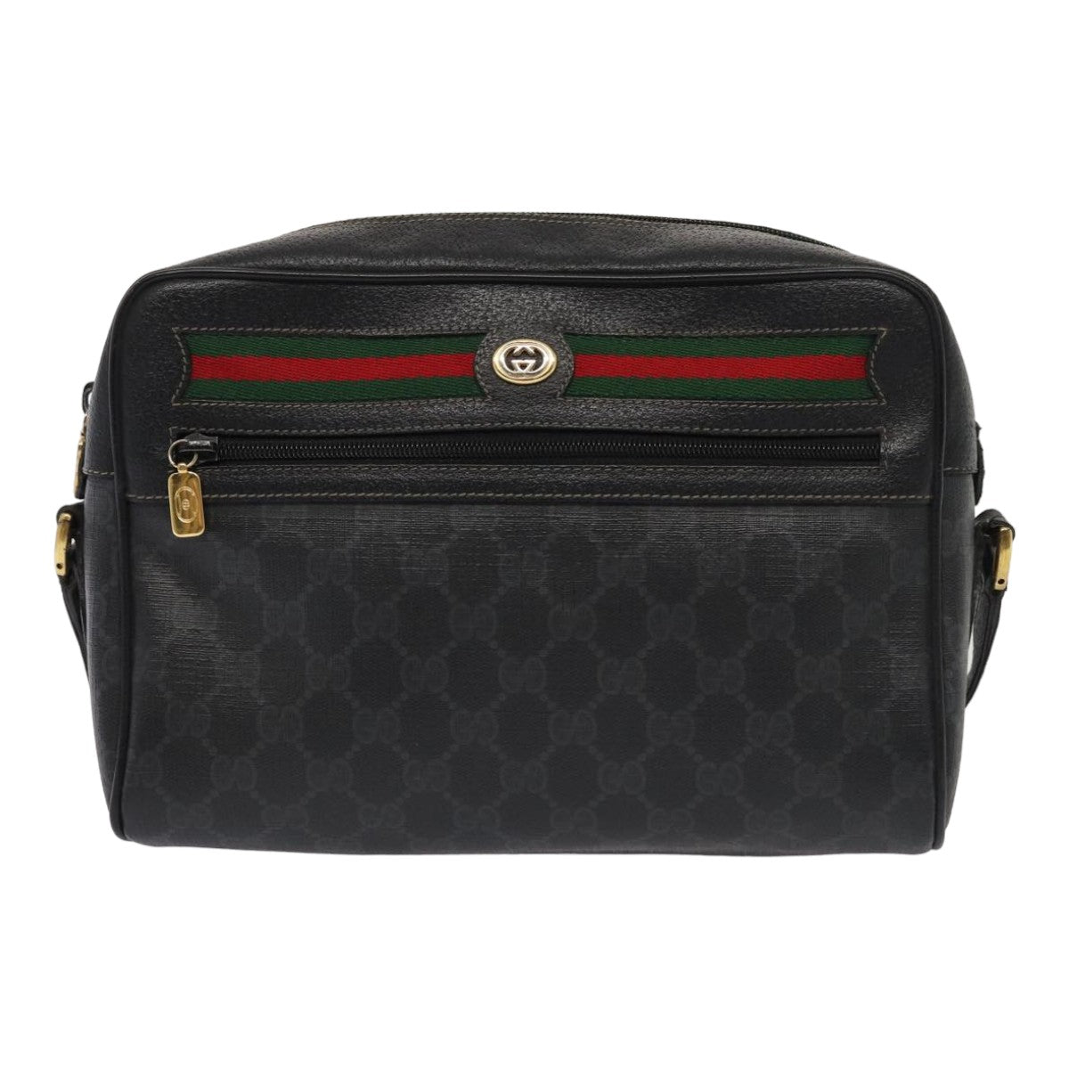 GUCCI GG Canvas Web Sherry Line Bag Black Red Green 98 02 088 Auth yk13996