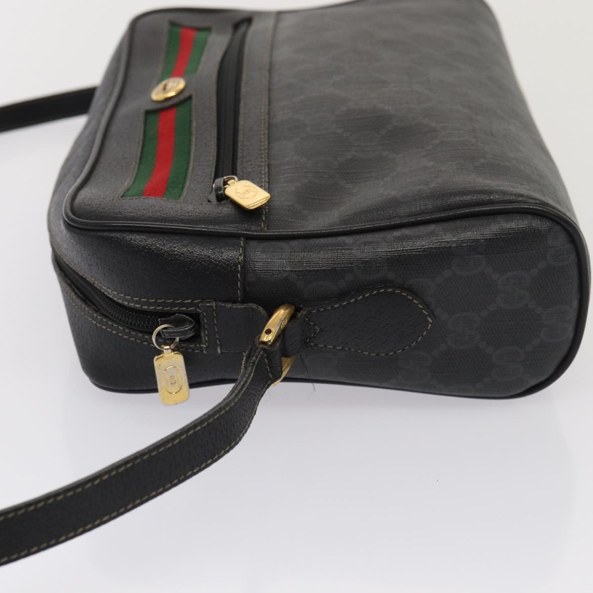 GUCCI GG Canvas Web Sherry Line Bag Black Red Green 98 02 088 Auth yk13996