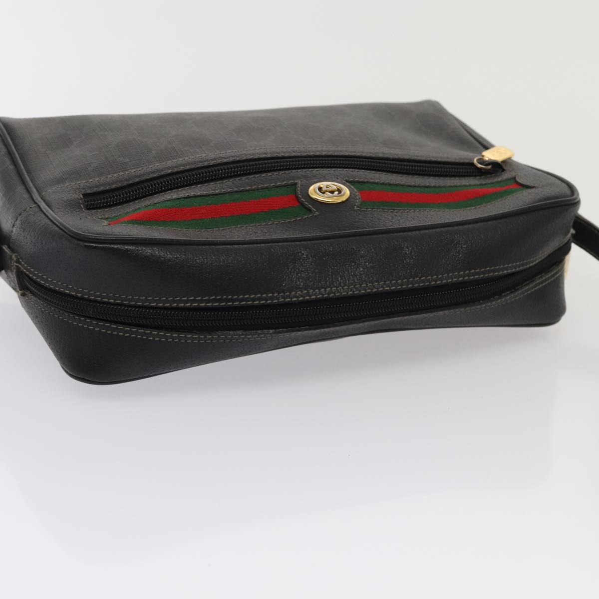 GUCCI GG Canvas Web Sherry Line Bag Black Red Green 98 02 088 Auth yk13996