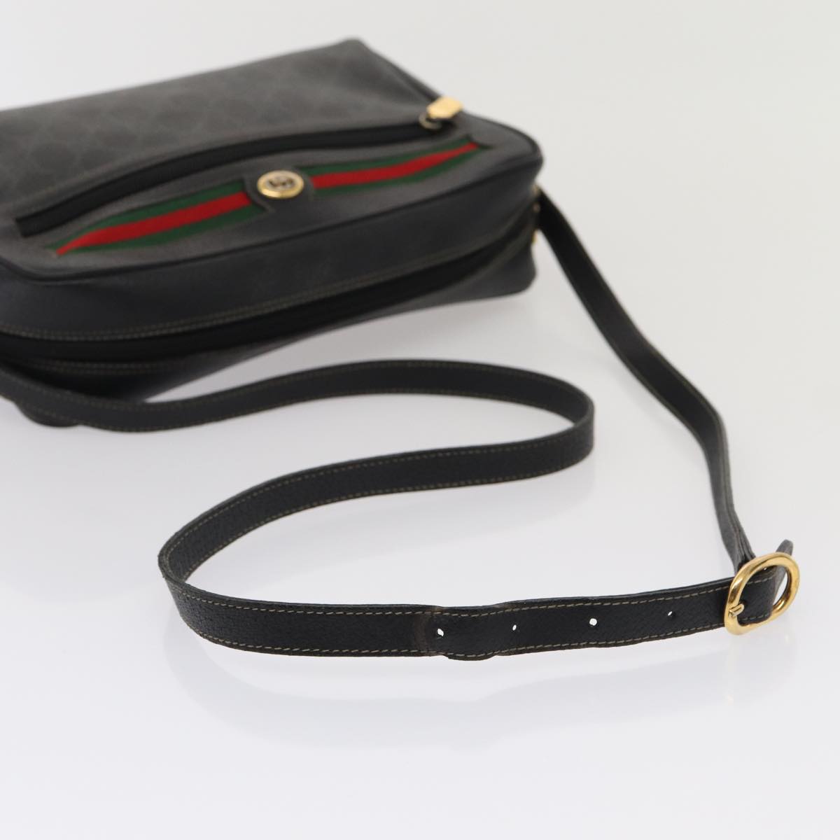 GUCCI GG Canvas Web Sherry Line Bag Black Red Green 98 02 088 Auth yk13996