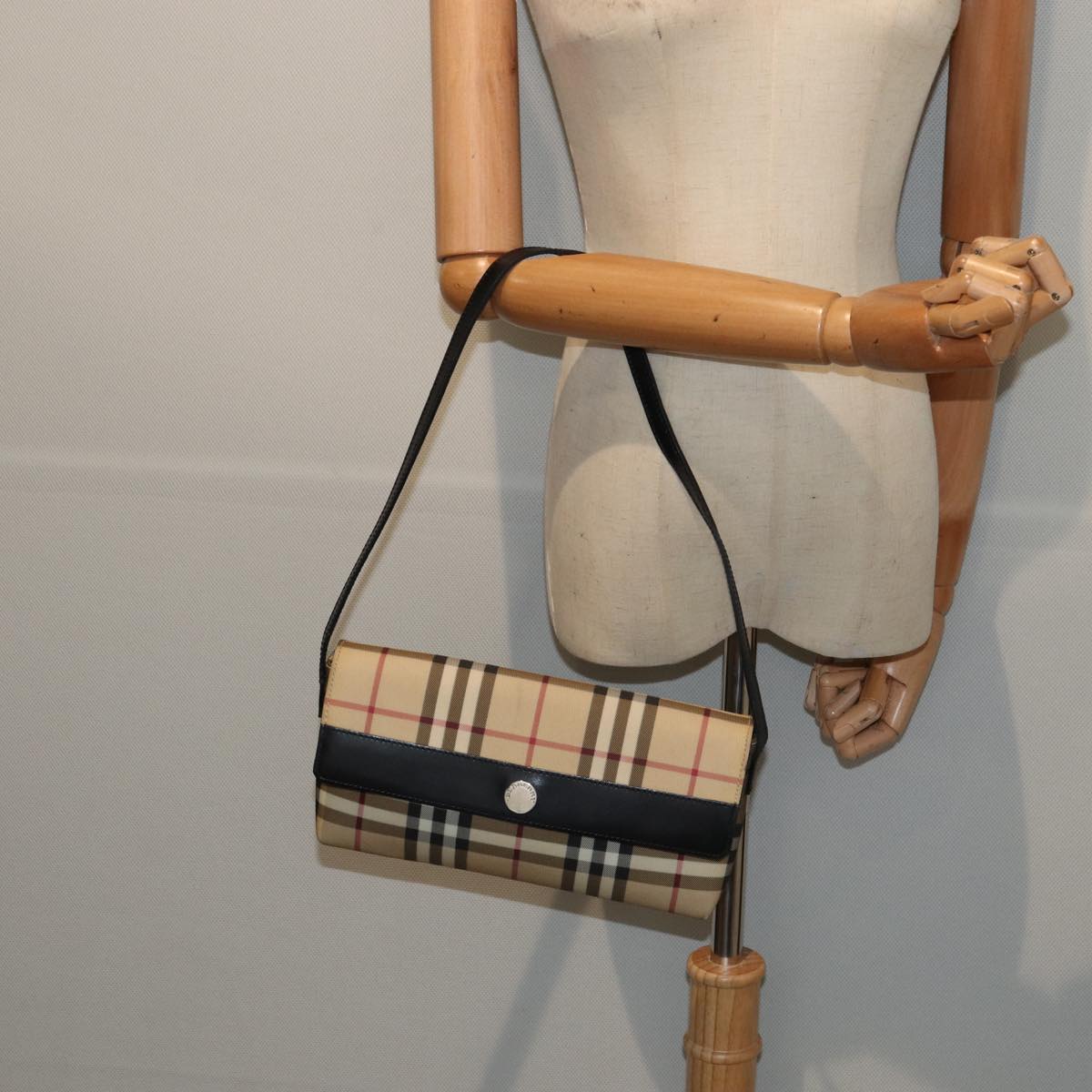 BURBERRY Nova Check Shoulder Bag PVC Beige Auth yk13998