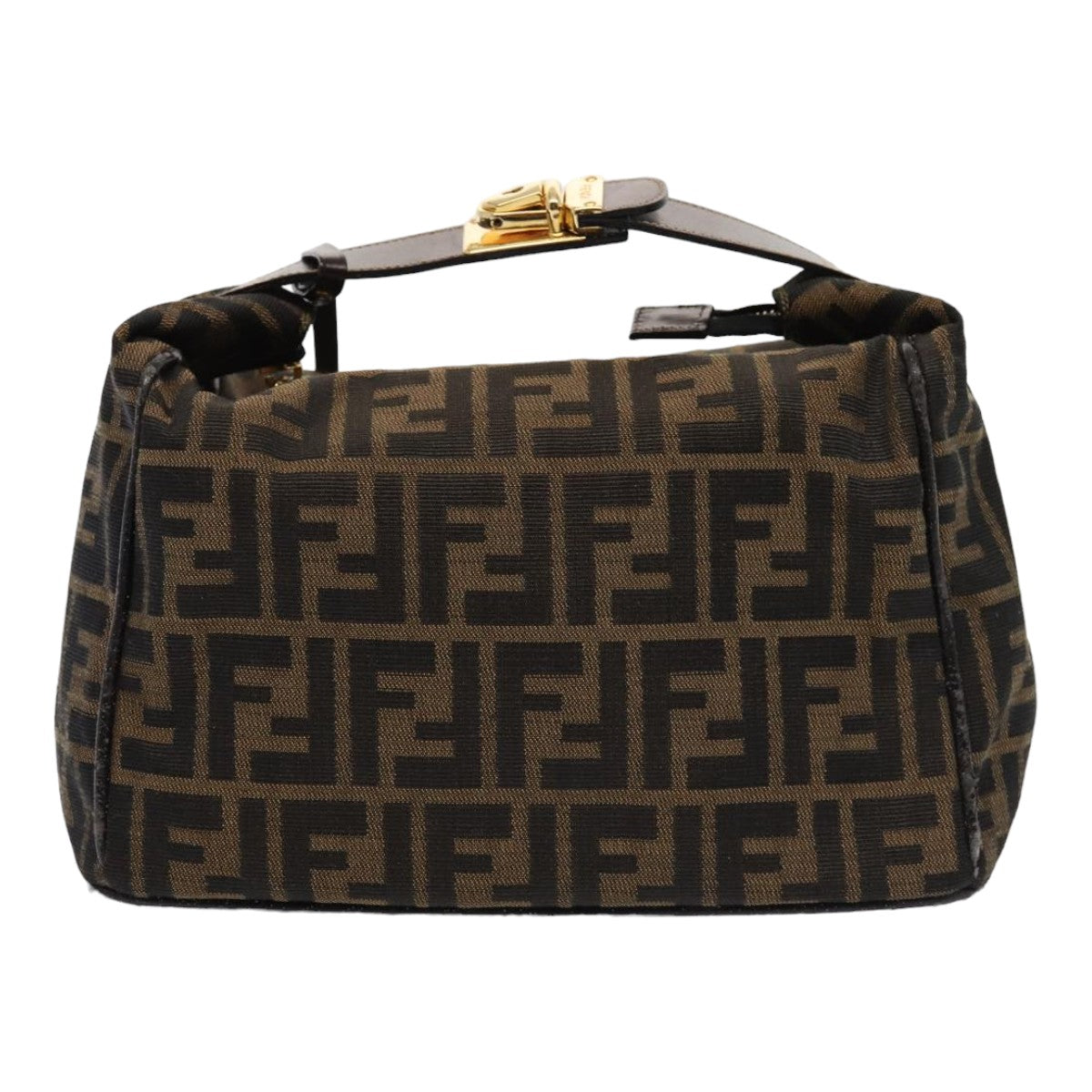 FENDI Zucca Canvas Hand Bag Brown Black Auth yk14005