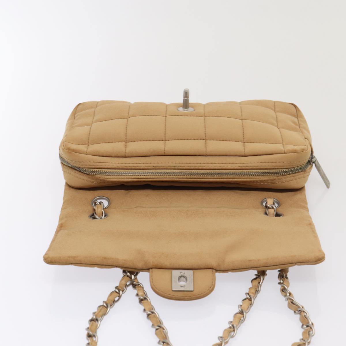 CHANEL Choco Bar  Turn Lock ChainShoulder Bag Canvas Brown CC Auth yk14020