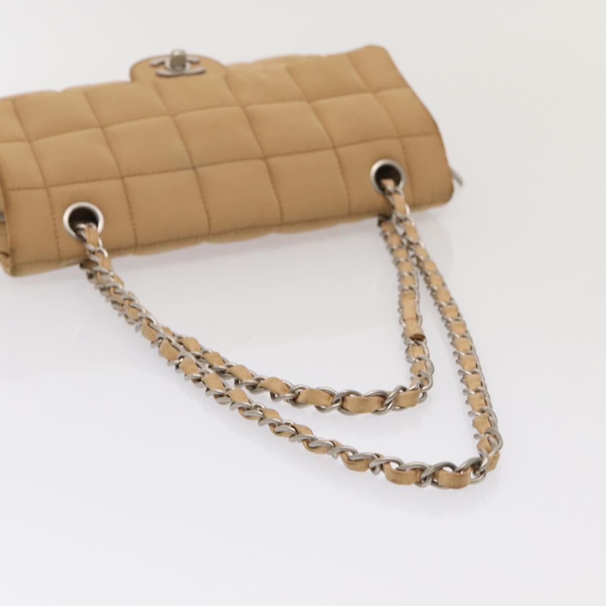 CHANEL Choco Bar  Turn Lock ChainShoulder Bag Canvas Brown CC Auth yk14020