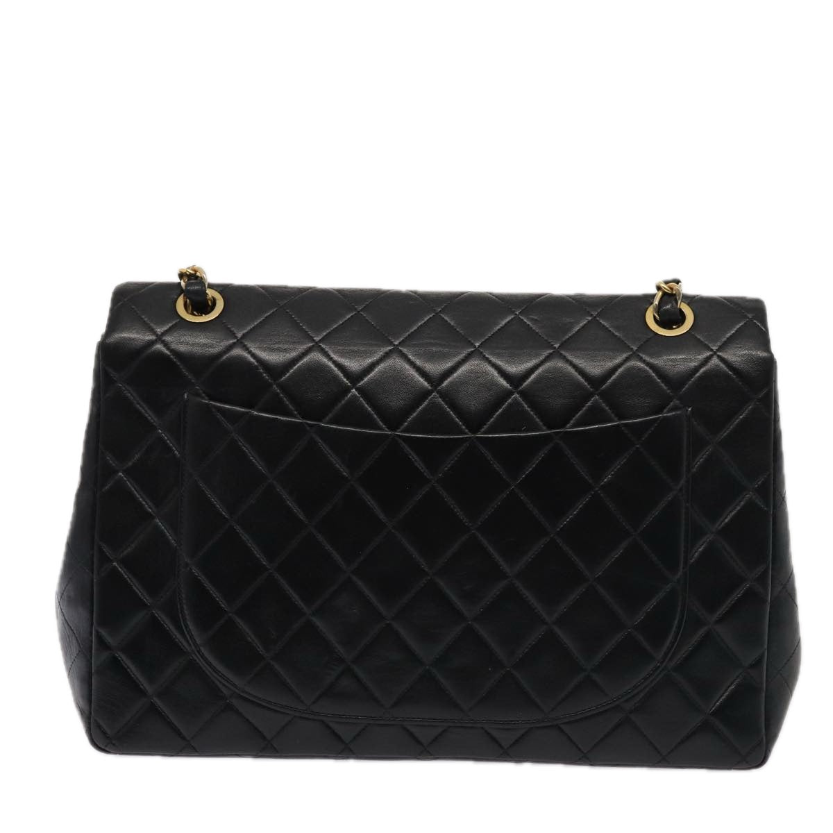 CHANEL Big Matelasse Turn Lock Chain Bag Lamb Skin Black CC Auth yk14027