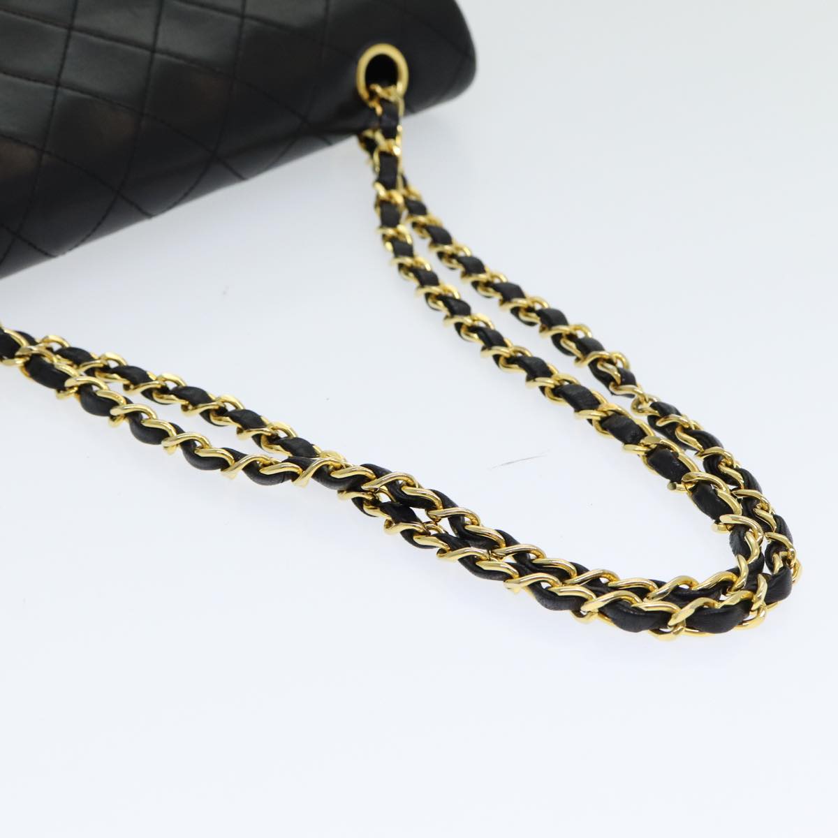 CHANEL Matelasse 25 Turn Lock Chain Hand Bag Lamb Skin Black CC Auth yk14030A