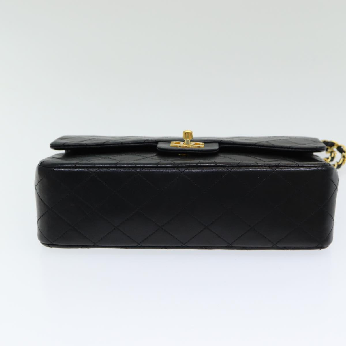 CHANEL Matelasse 25 Turn Lock Chain Hand Bag Lamb Skin Black CC Auth yk14030A