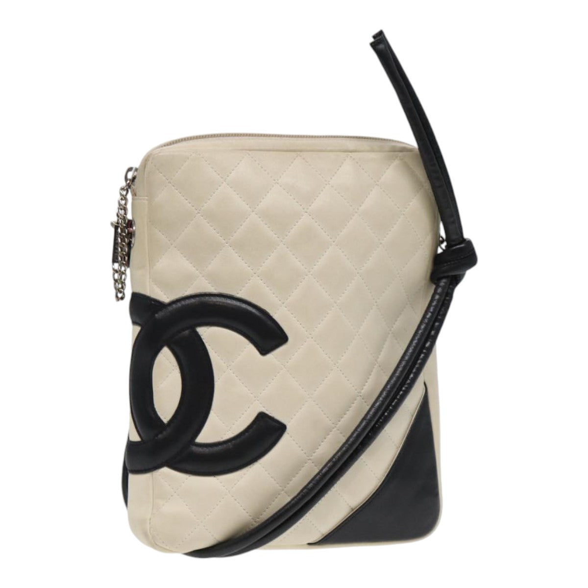 CHANEL Shoulder Bag Leather White Black CC Auth yk14040