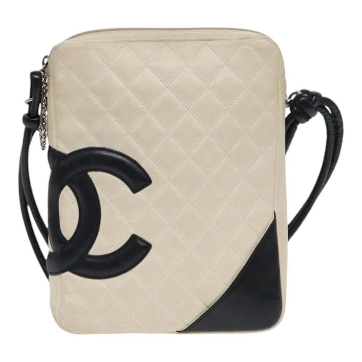 CHANEL Shoulder Bag Leather White Black CC Auth yk14040 - 0