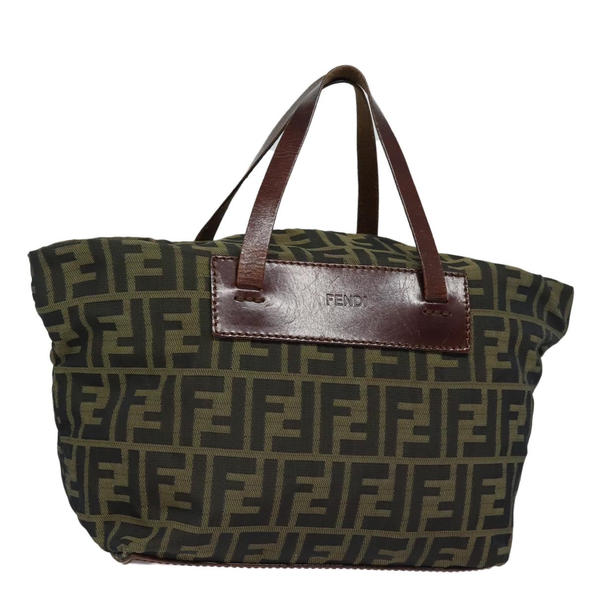 FENDI Zucca Canvas Hand Bag Brown Black Auth yk14048