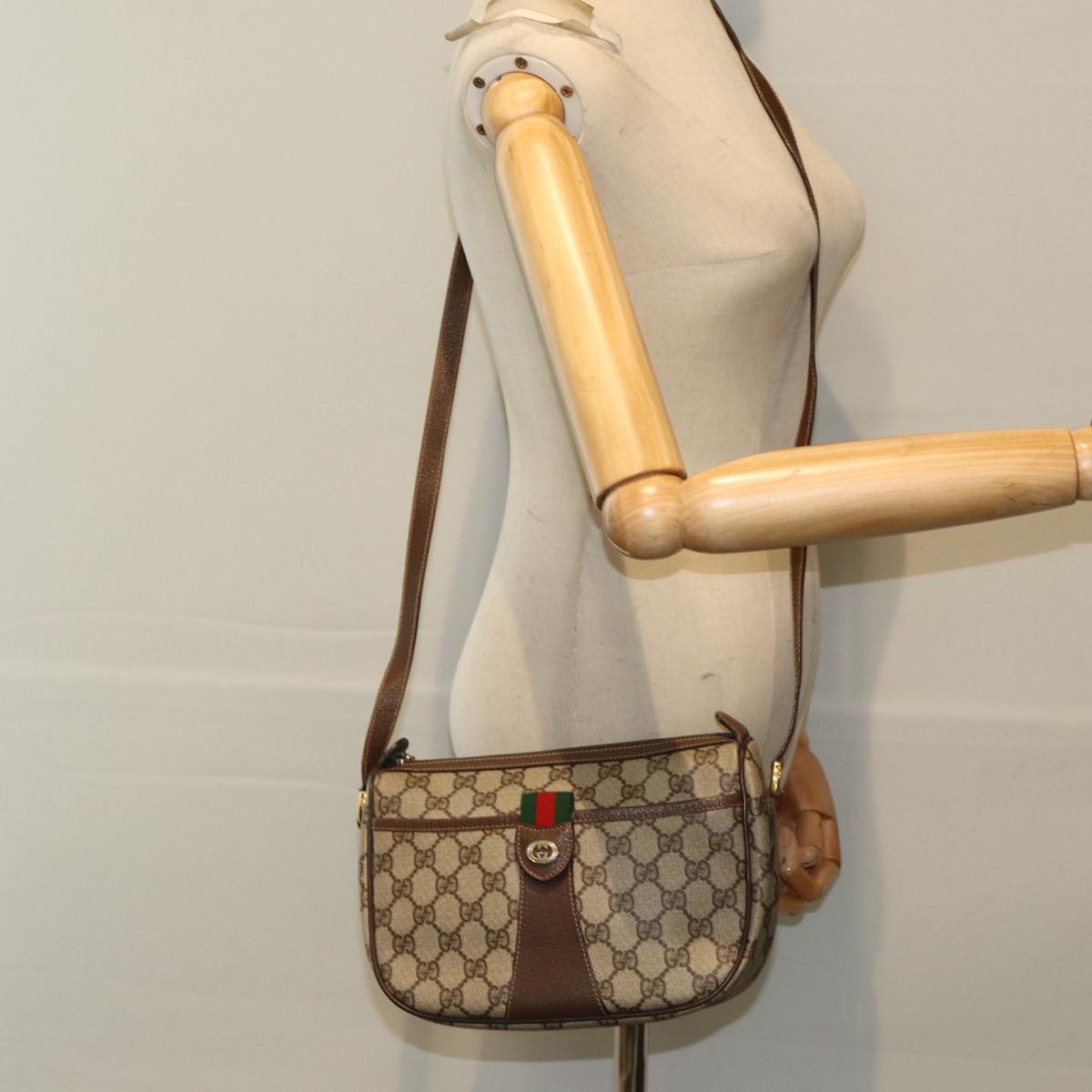 GUCCI GG Supreme Web Sherry Line Shoulder Bag PVC Beige 89 02 032 Auth yk14049