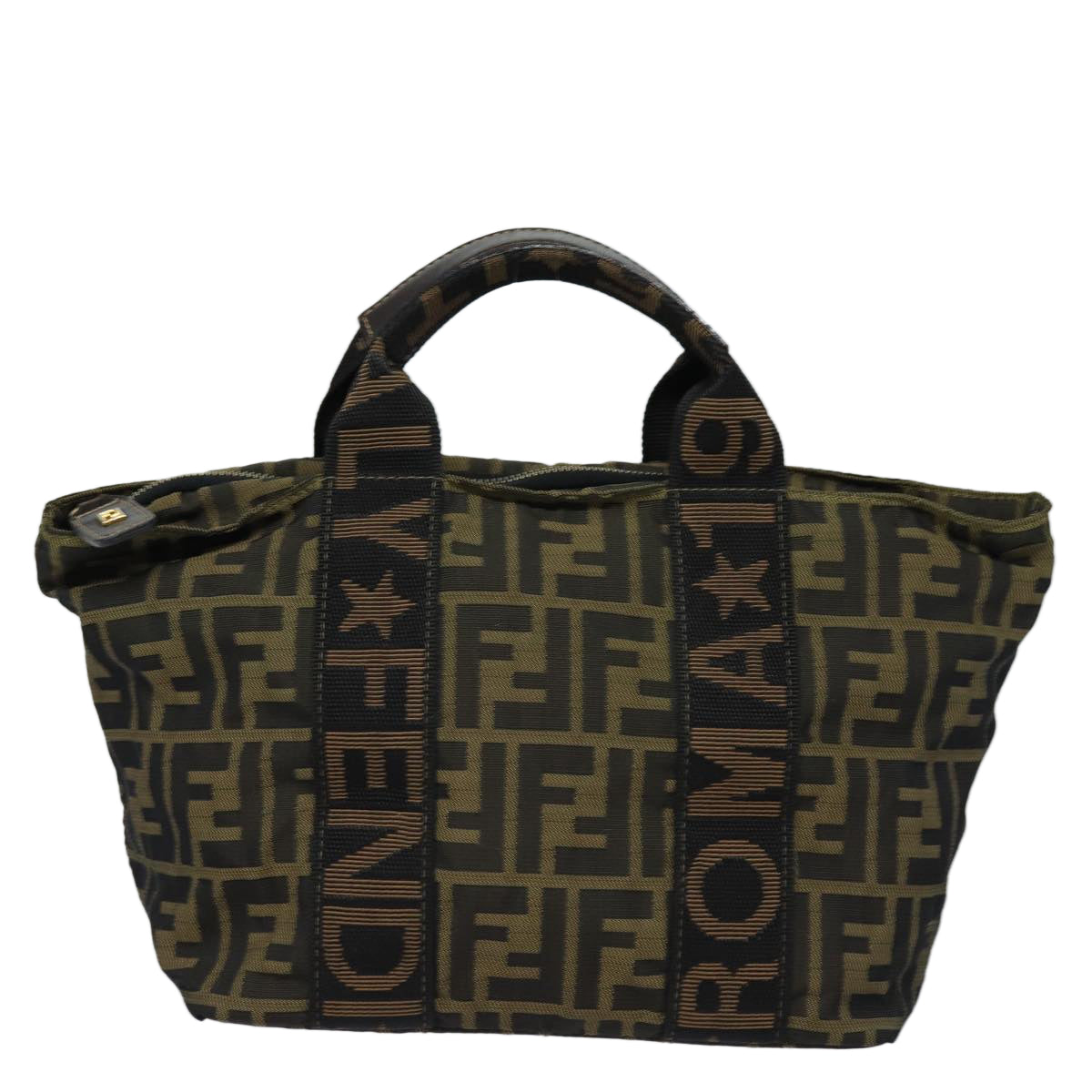 FENDI Zucca Canvas Hand Bag Brown Black Auth yk14062