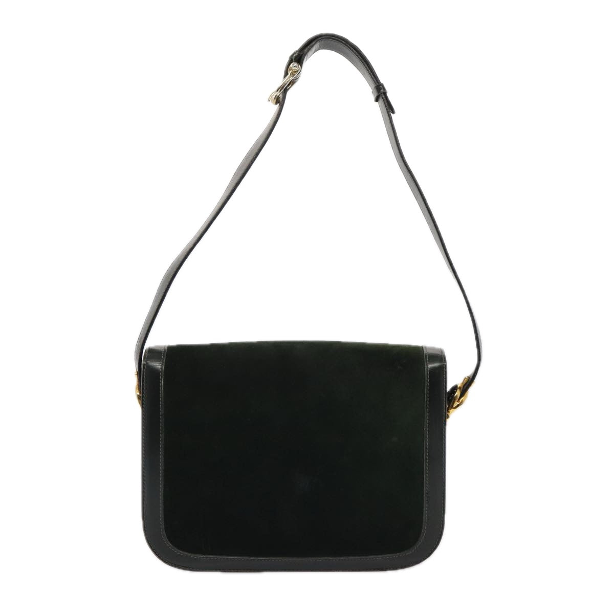 CELINE Horse Carriage Shoulder Bag Leather Suede Green Auth yk14063