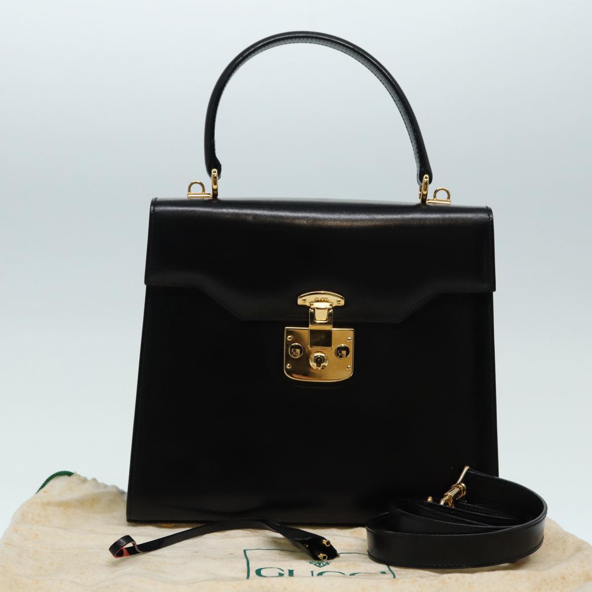 GUCCI Ready lock Hand Bag Leather 2way Black 000 26 0258 Auth yk14070