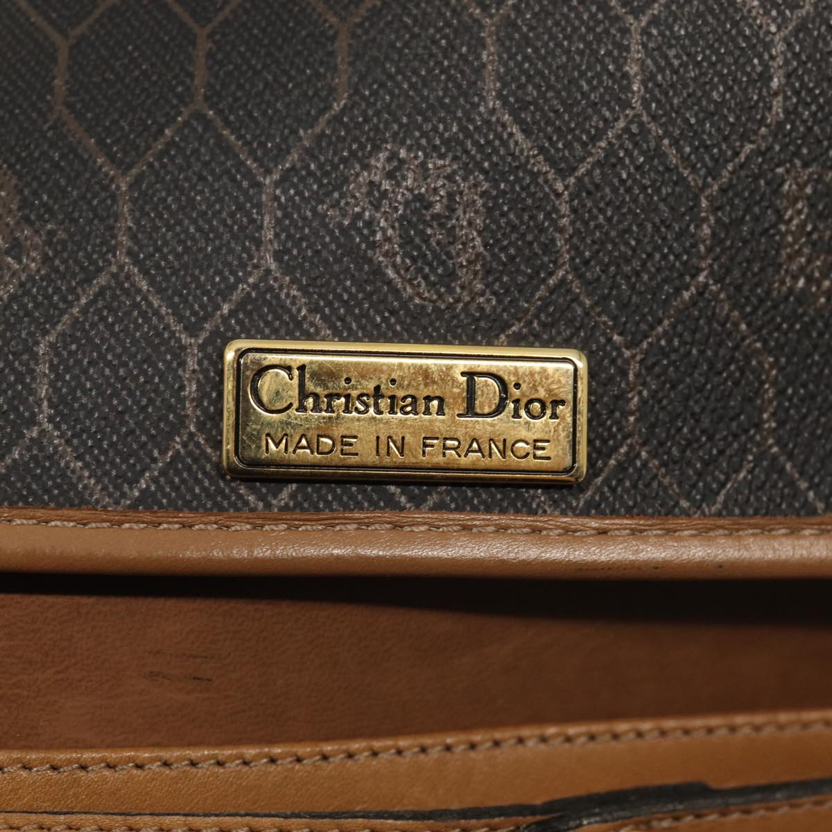 Christian Dior Honeycomb Canvas Chain Shoulder Bag PVC Black Auth yk14074