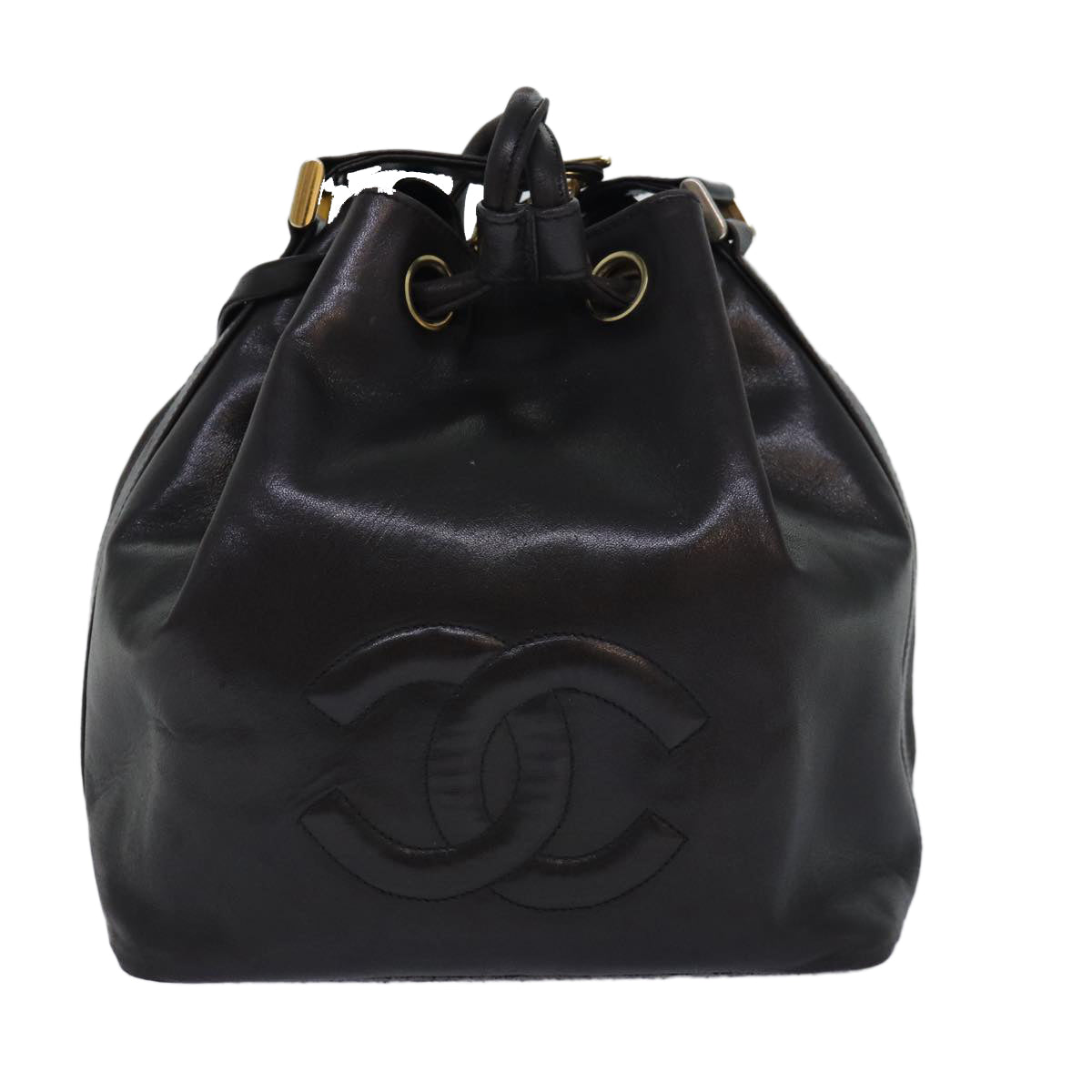 CHANEL COCO Mark Drawstring Chain Shoulder Bag Leather Brown CC Auth yk14076