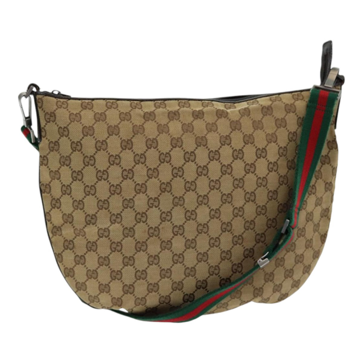 GUCCI GG Canvas Web Sherry Line Shoulder Bag Beige Red Green Auth yk14092