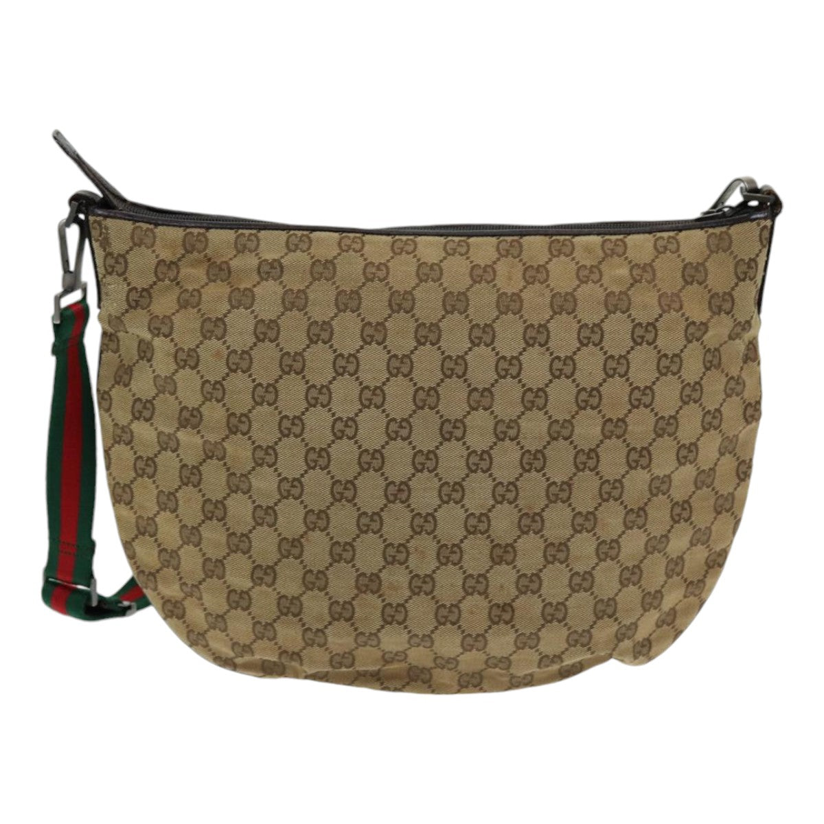 GUCCI GG Canvas Web Sherry Line Shoulder Bag Beige Red Green Auth yk14092