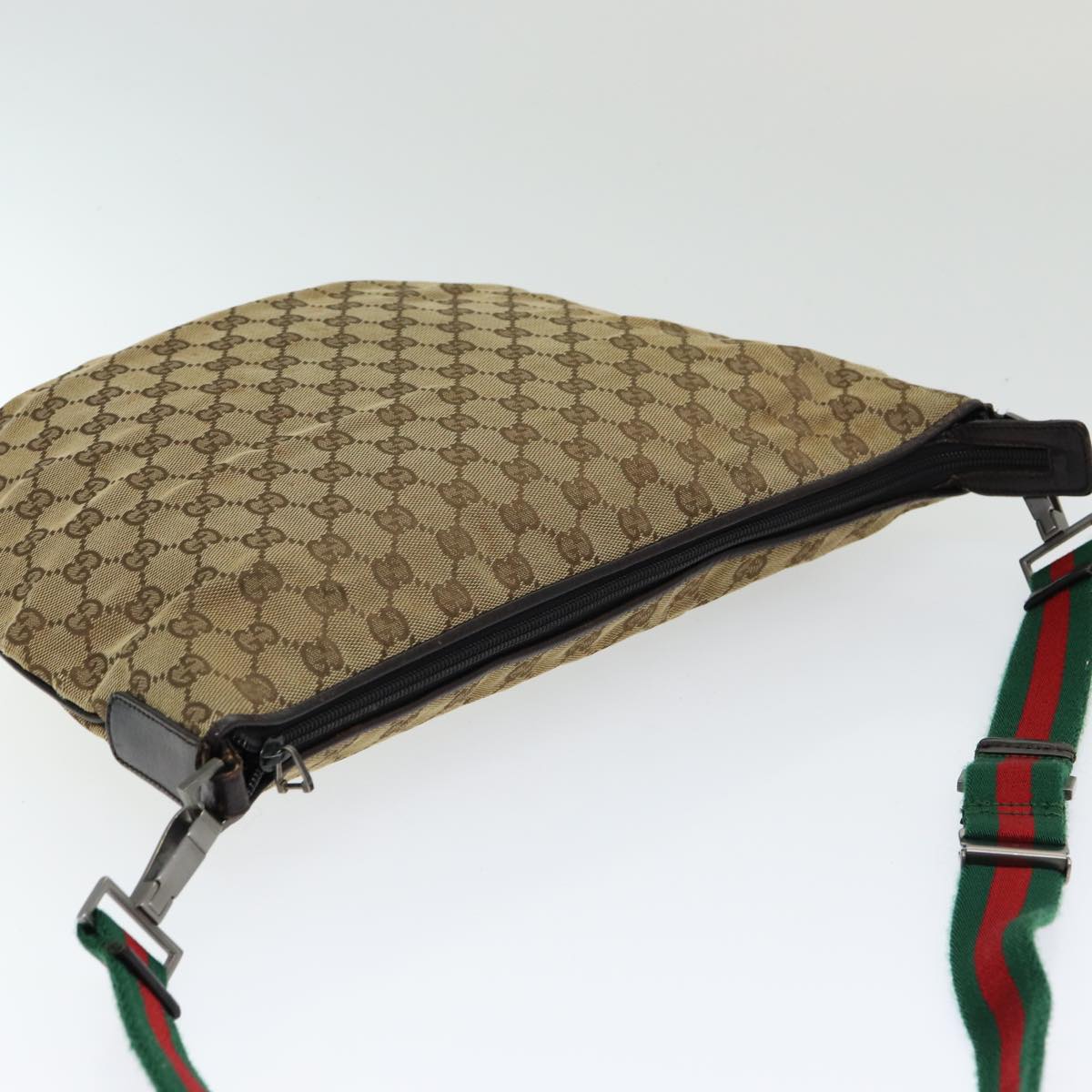 GUCCI GG Canvas Web Sherry Line Shoulder Bag Beige Red Green Auth yk14092