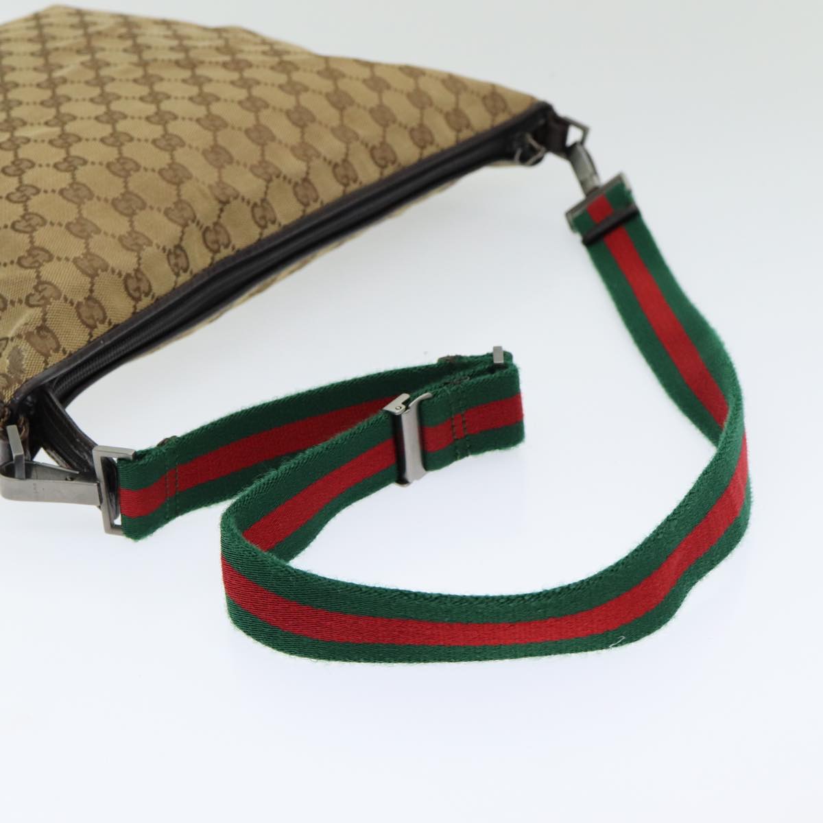 GUCCI GG Canvas Web Sherry Line Shoulder Bag Beige Red Green Auth yk14092