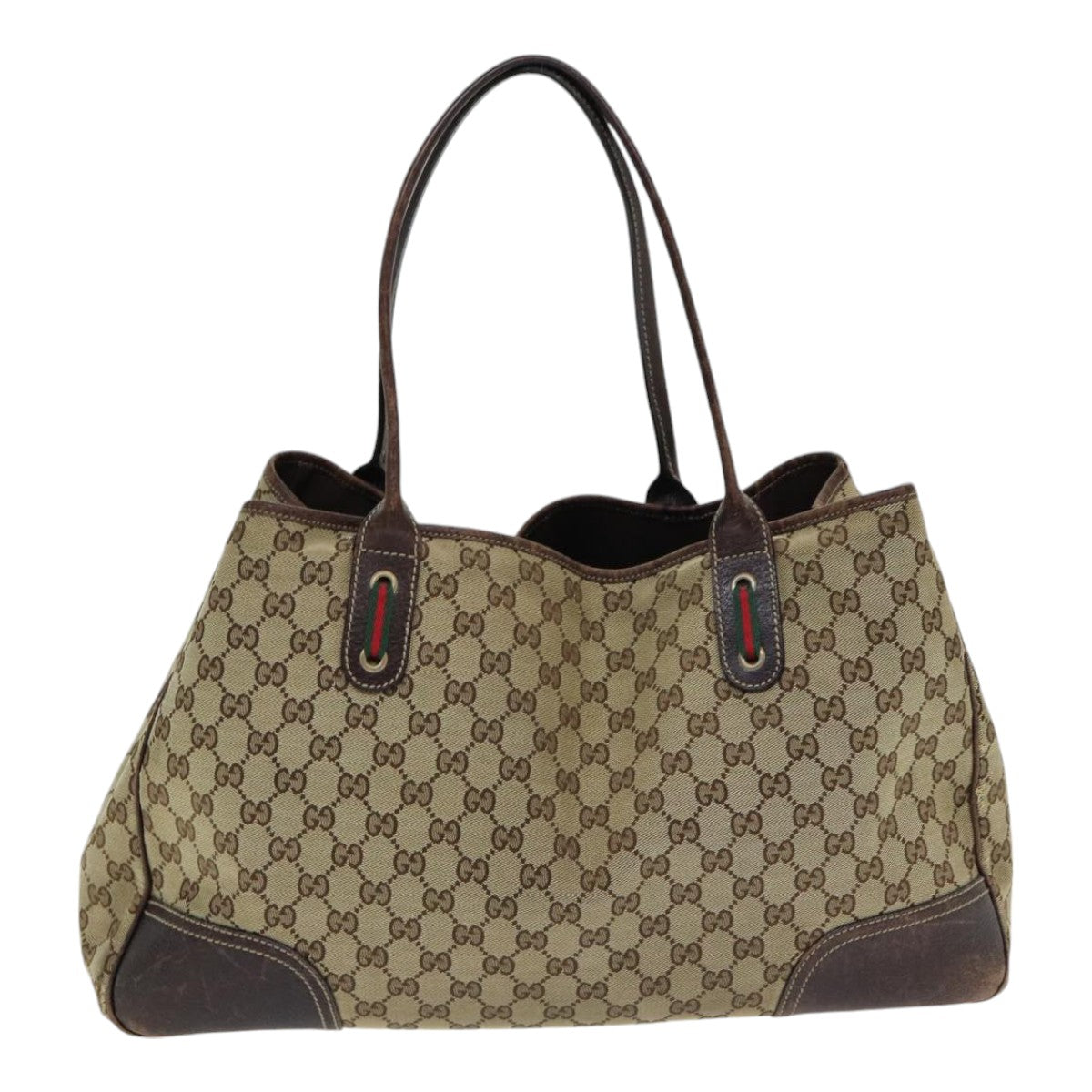 GUCCI GG Canvas Web Sherry Line Tote Bag Beige Red Green 161719 Auth yk14102